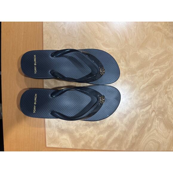 Tory Burch Women's Cut-Out Wedge Flip Flops - US 7, Black - Picture 1 of 3